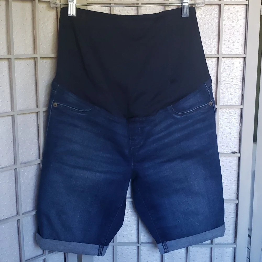 Isabel maternity blue denim stretch bermuda shorts 4 - Picture 1 of 4